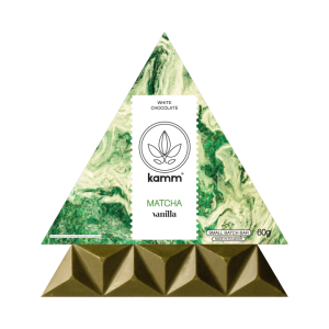 Master box of Kamm triangular 85 percent matcha vanilla dark chocolate bars, sugar-free and vegan for USA & Canada